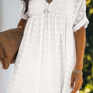 White Fever Pitch Pom Pom Babydoll Tunic Dress